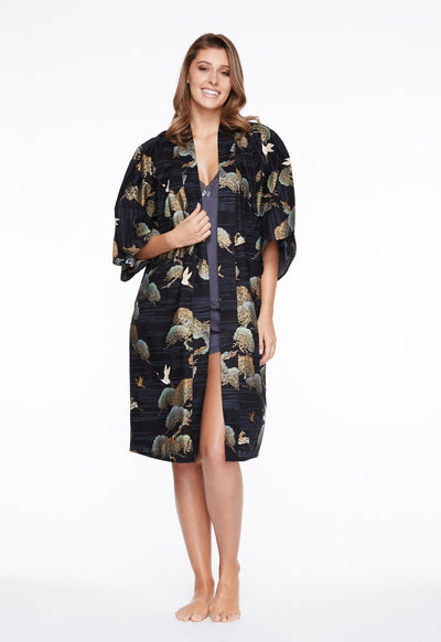 Green Summer Bathrobe Women | Olive Bamboo Floral Silk Night Gown - Ulivary