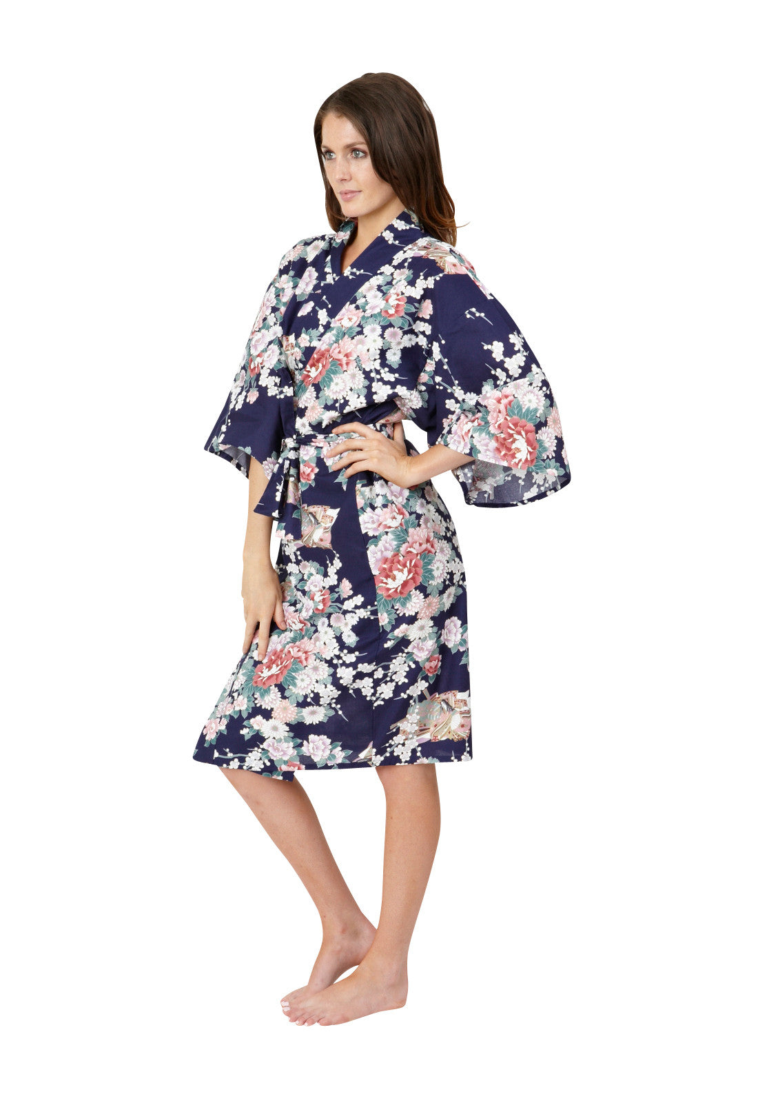 Princess & Peony Short Cotton Kimono - Beautiful Robes