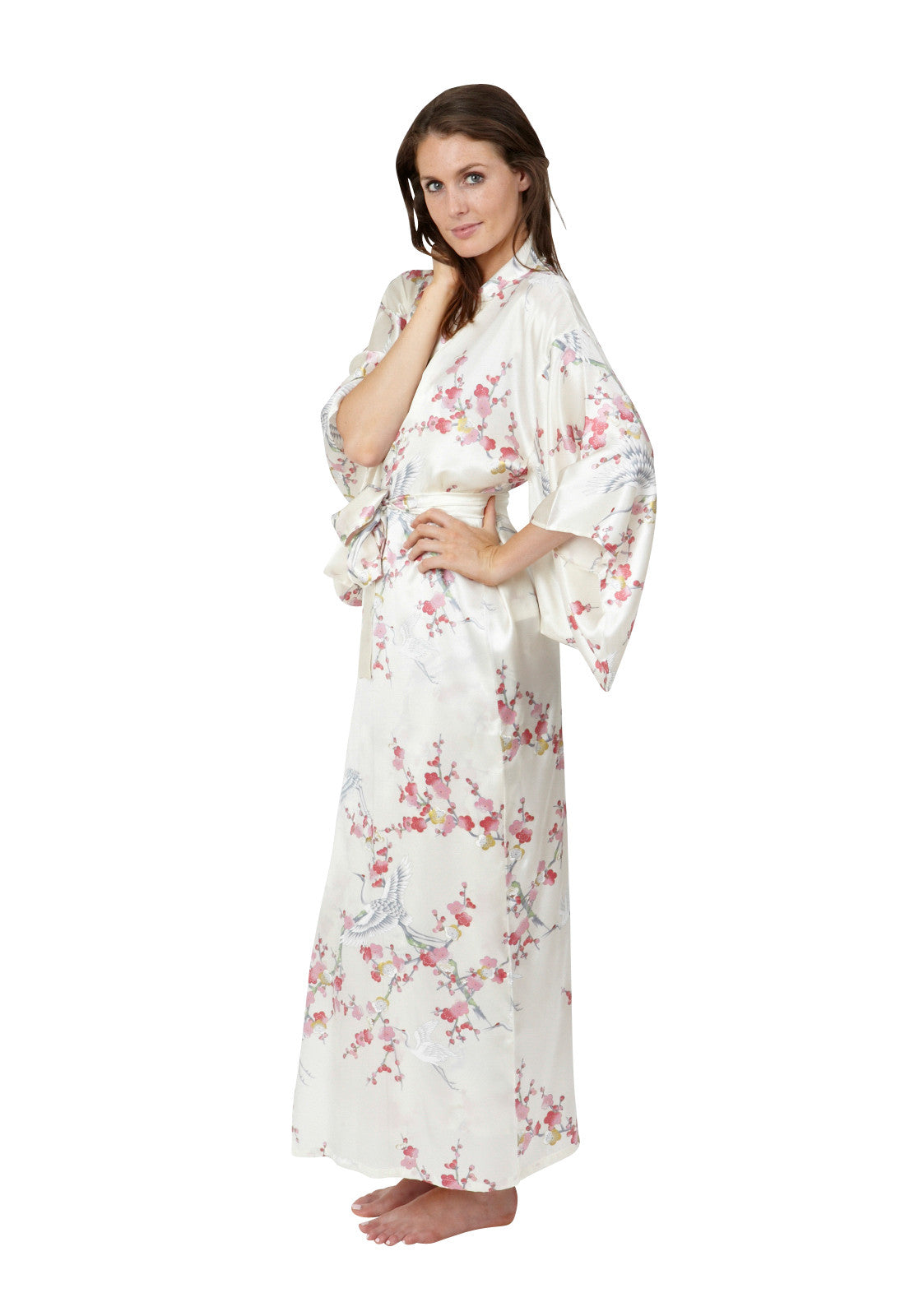 Download Plum & Crane Silk Long Kimono - Beautiful Robes AUS