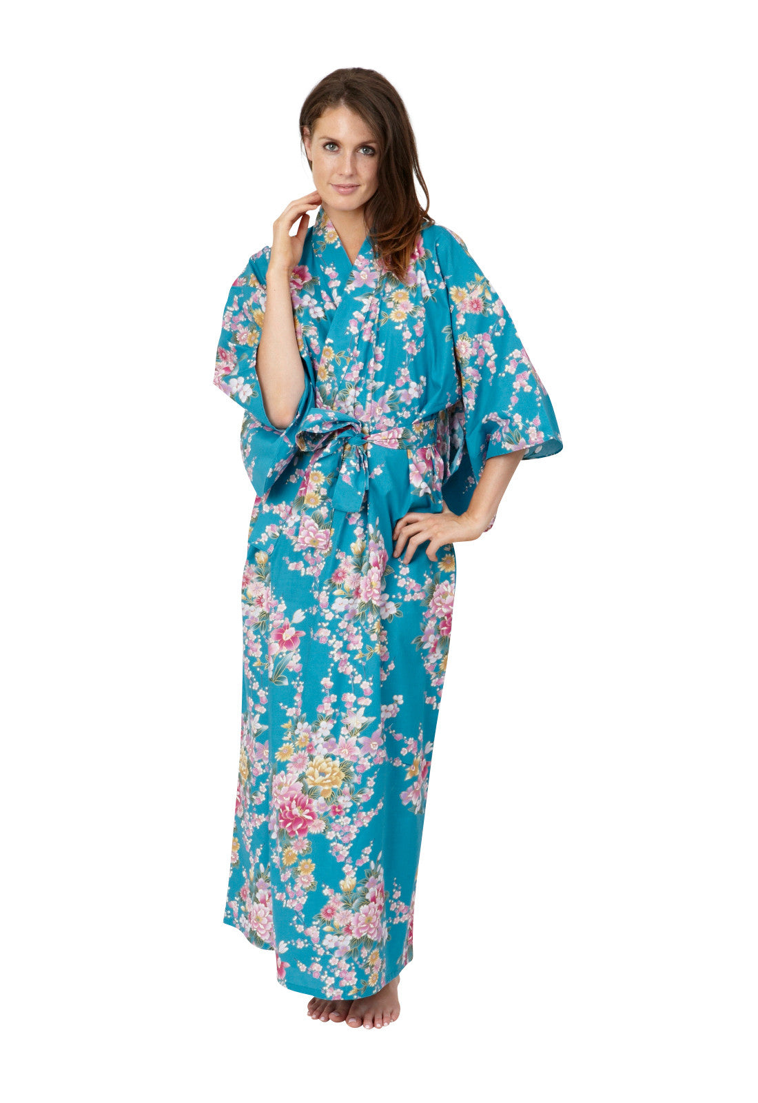 Download Peony & Orchis Long Cotton Yukata Kimono - Beautiful Robes