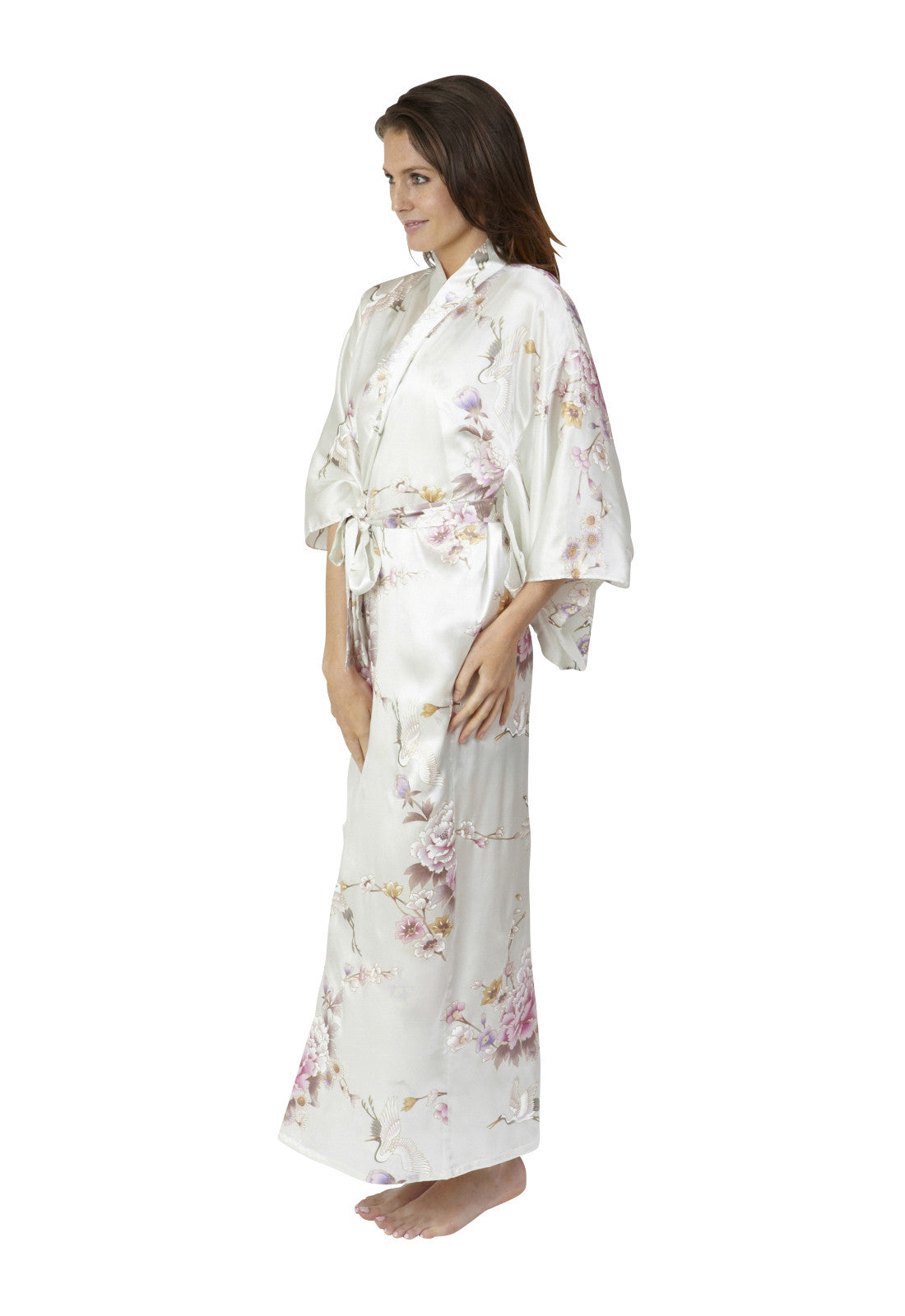 Bridal Kimono Crane & Peony Long Silk Kimono - Beautiful Robes