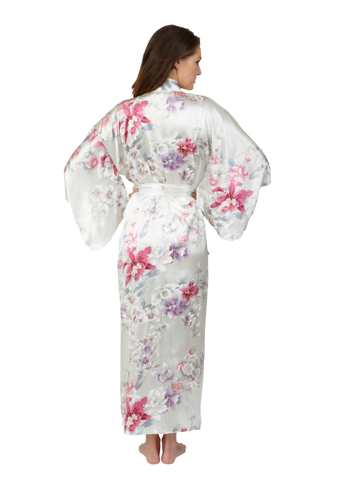 Download Bridal Kimono Elegant Orchids Long Silk Robe - Beautiful Robes