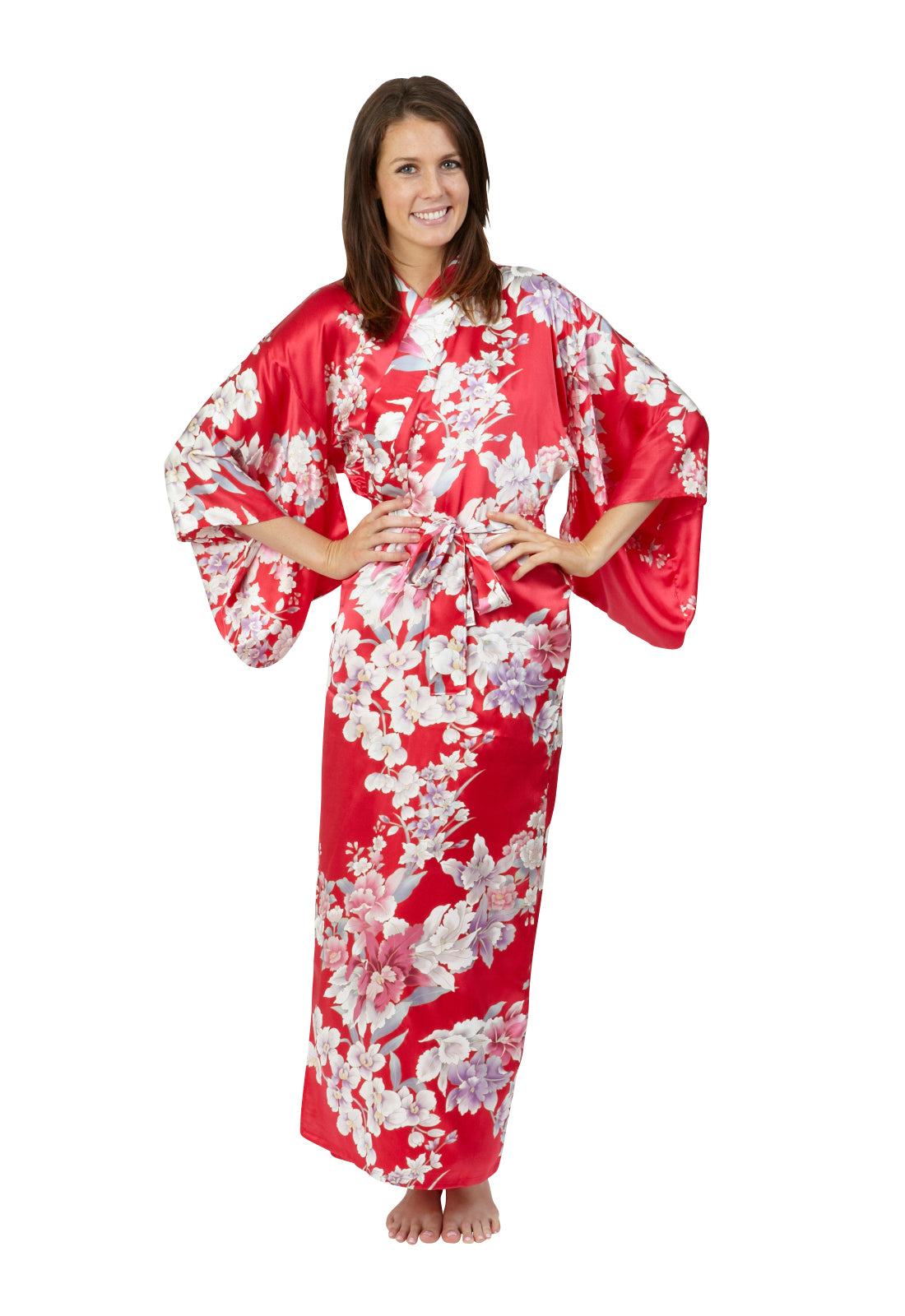 Download Elegant Orchids Long Silk Kimono - Beautiful Robes