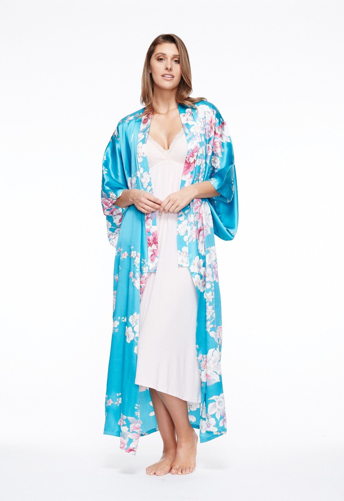 Download Elegant Orchids Long Silk Kimono - Beautiful Robes AUS