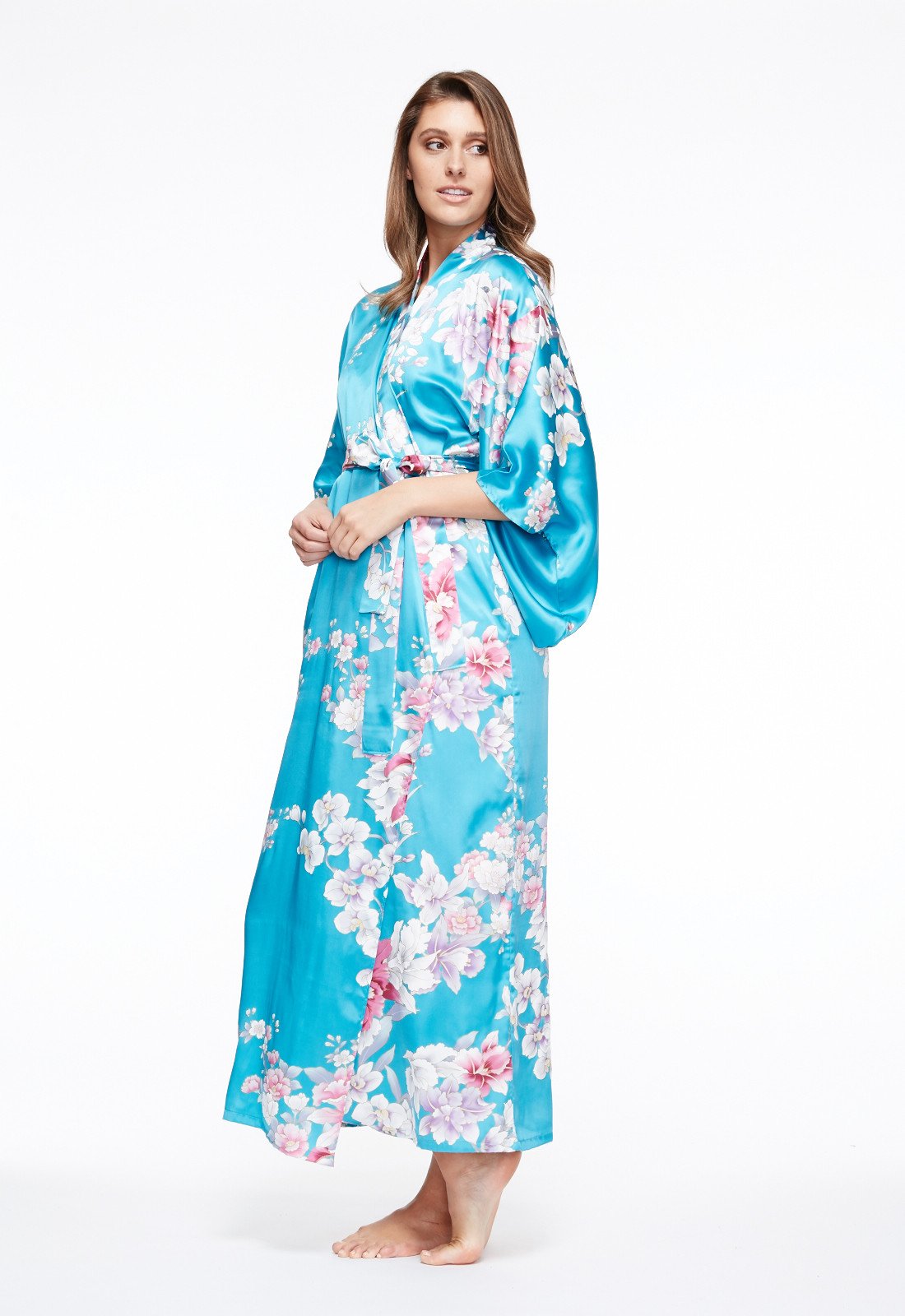 Download Elegant Orchids Long Silk Kimono - Beautiful Robes