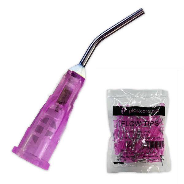 500 x Pink Flow Pre-Bent Applicator Needle Tips, 18 Gauge (5 Bags of 100)
