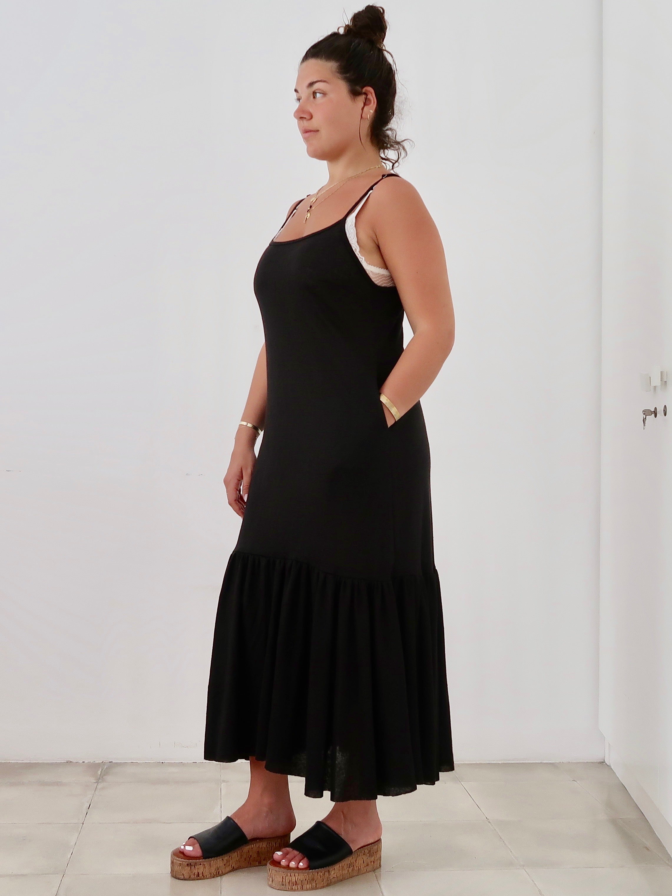 Women's Linen Midi Dress (Black) – Theo the Label
