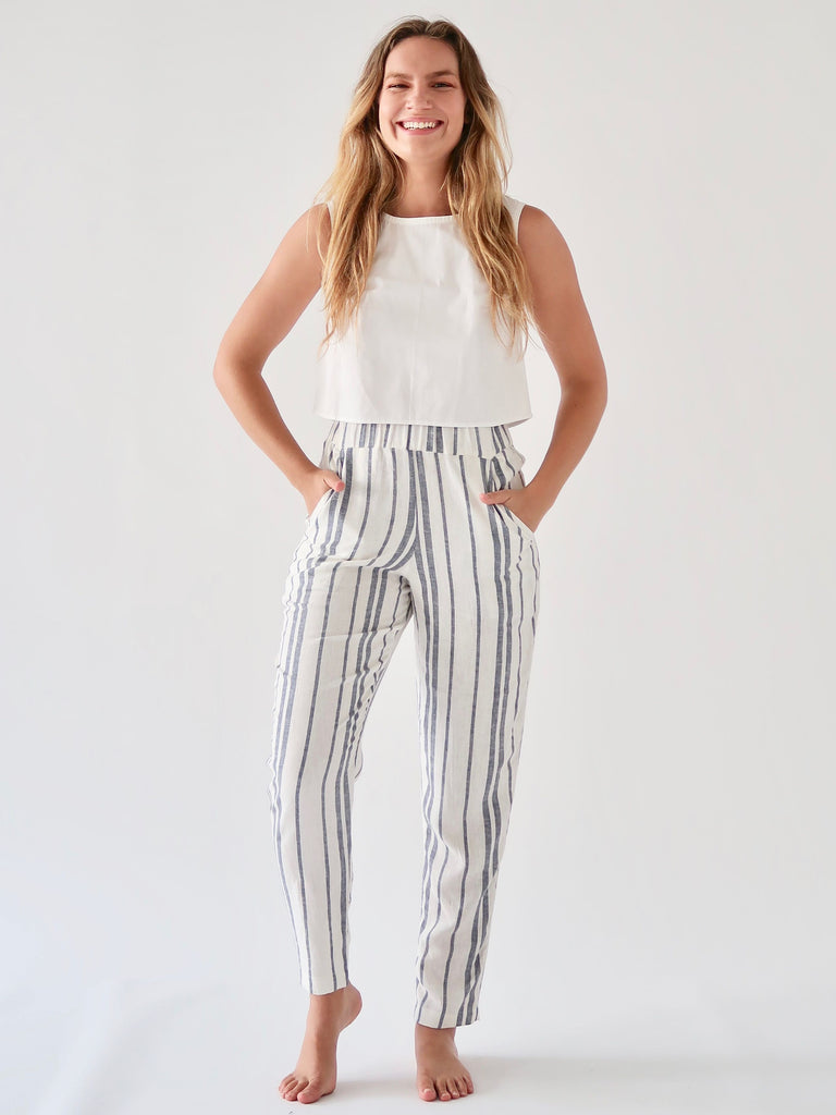 Women's Tapered Linen Pants (New Stripe 