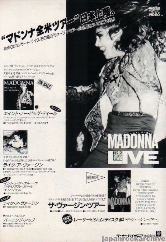 Madonna 1986 01 The Virgin Tour Live Japan Video Promo Ad Japan Rock Archive