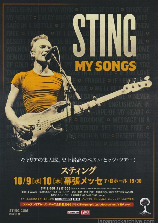 Sting 2019 Japan Tour Concert Gig Flyer Handbill Japan Rock Archive