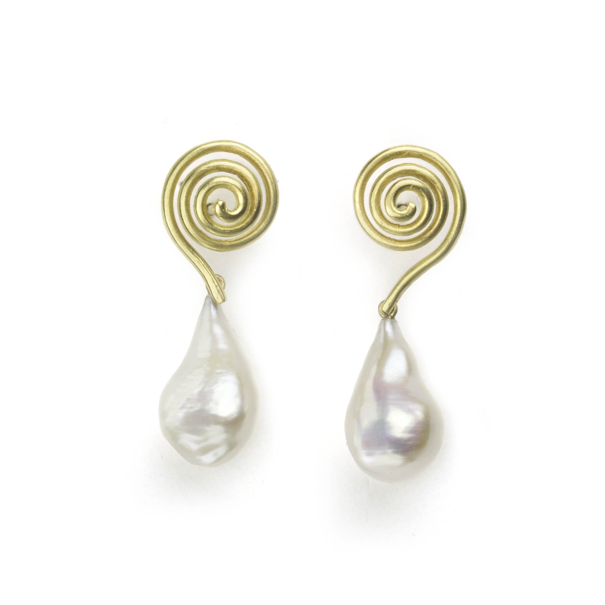 Baroque Pearl & Gold Swirl Drop Earrings by Julia Lloyd George
