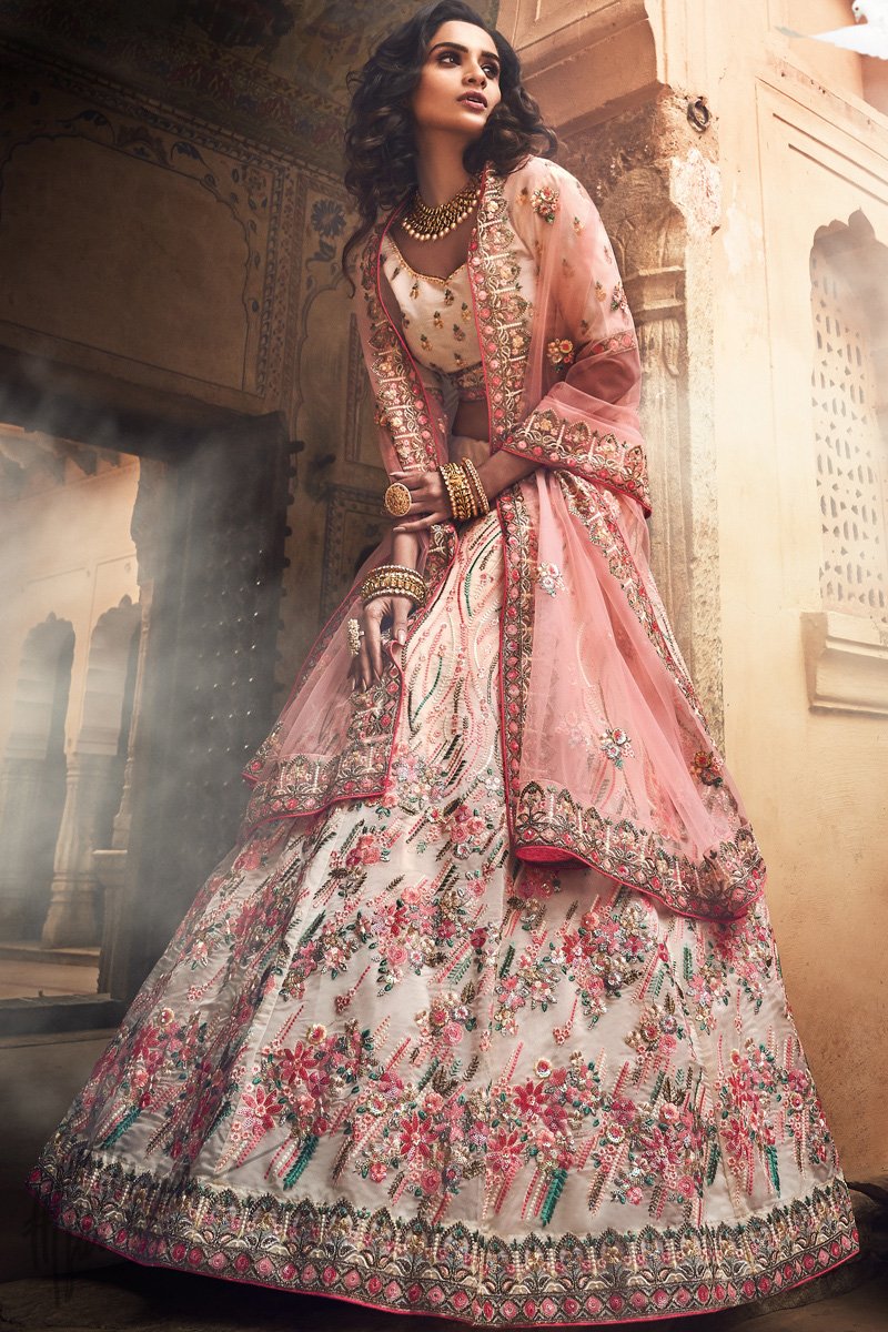 baby pink and red lehenga