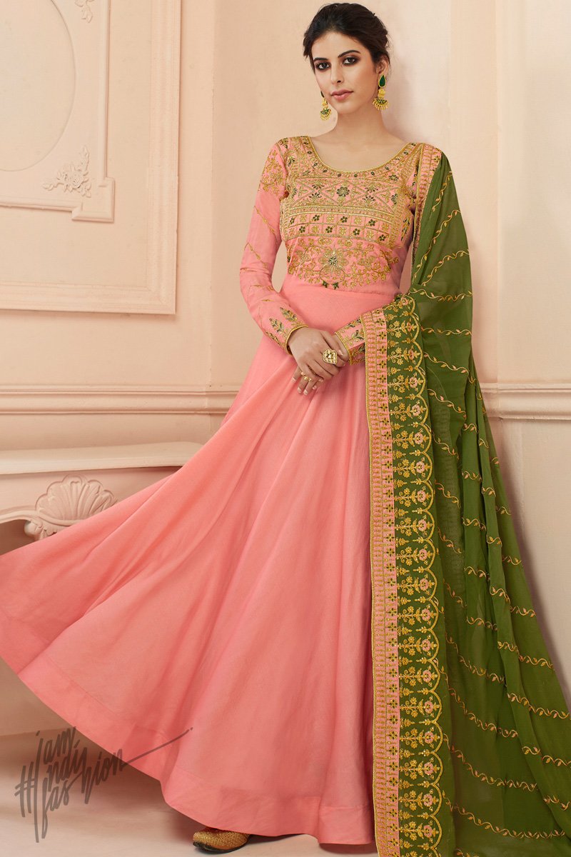 green and pink anarkali