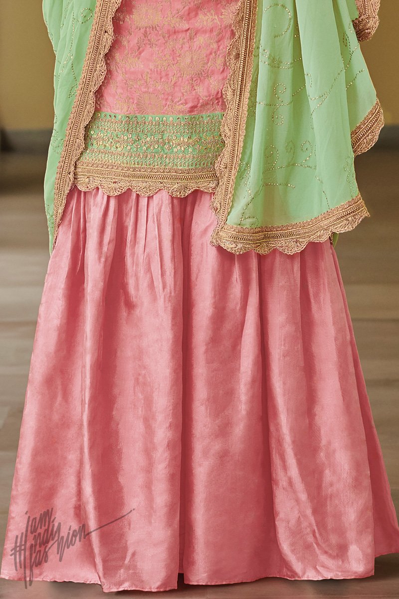 pink and parrot green dress