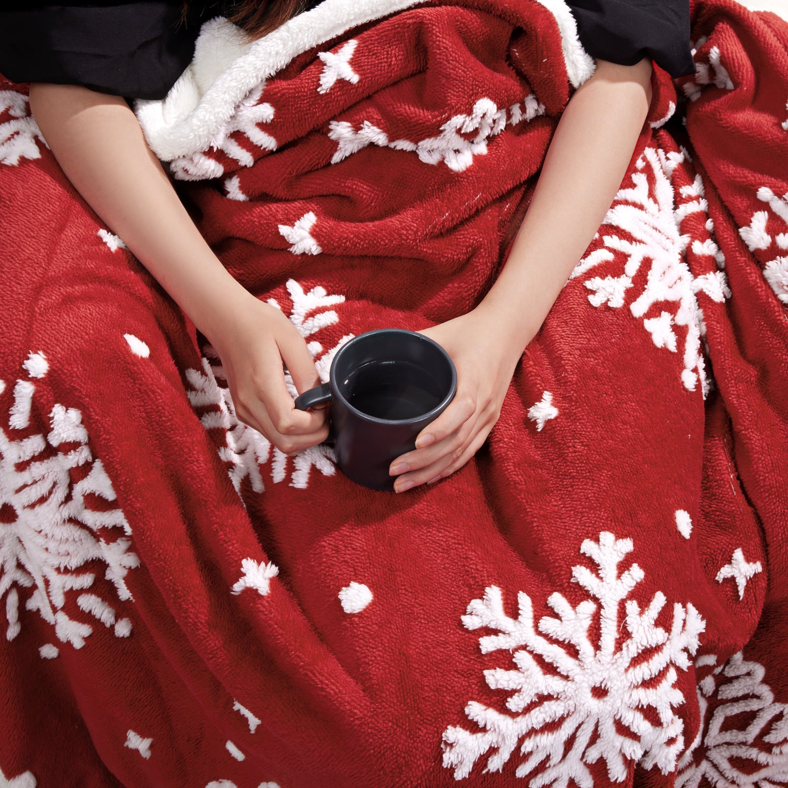WBHome Christmas Sherpa Throw Blanket | | Soft, Warm, Cozy, Fuzzy Flannel Fleece Holiday Blanket for Bed Couch Sofa, 50x60 inch, (Red & White Snowflake)