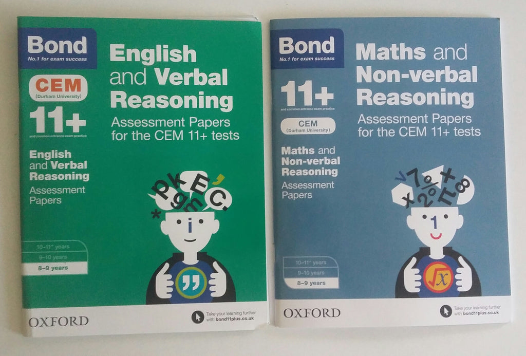 Bond 11 English Verbal Maths Non Verbal Reasoning Ages 8 9 Yrs 2 Book Set - 