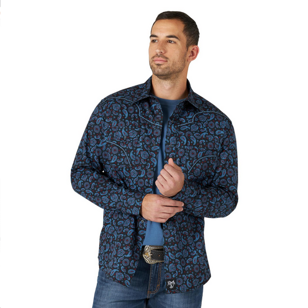 Wrangler ATG Asymmetric Zip Pocket Shirt, Mens, Tidewater, Medium