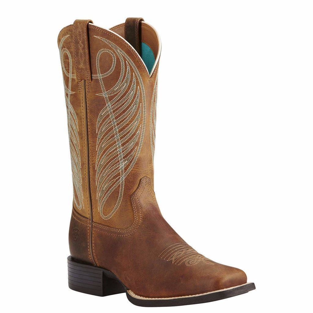 Ariat Ladies Round Up Wide Square Toe Powder Brown Boot 10018528 ...