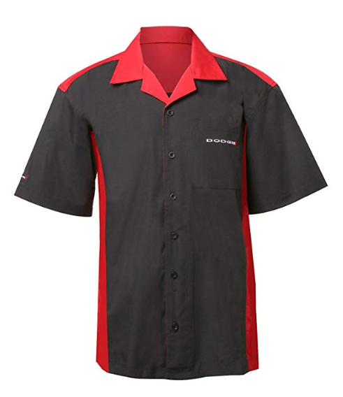 Mechanic Style Button Up Shirt - Black & Red W/ White & Red Dodge Embl