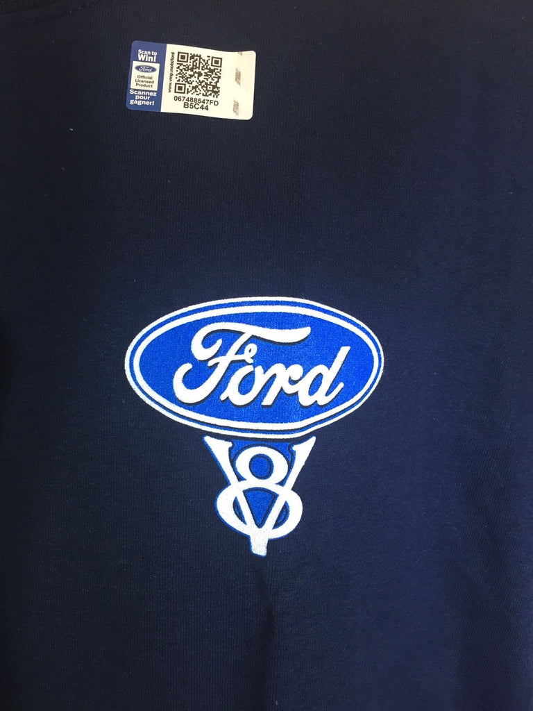 Ford V8 T Shirt - Navy Blue with Blue Pinstripe Logo / Emblem