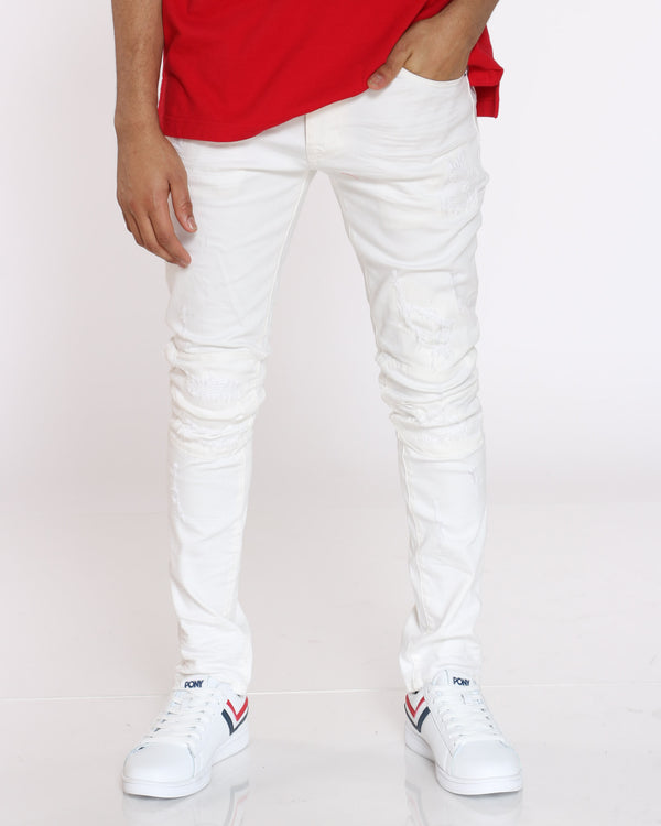 mens white tapered jeans