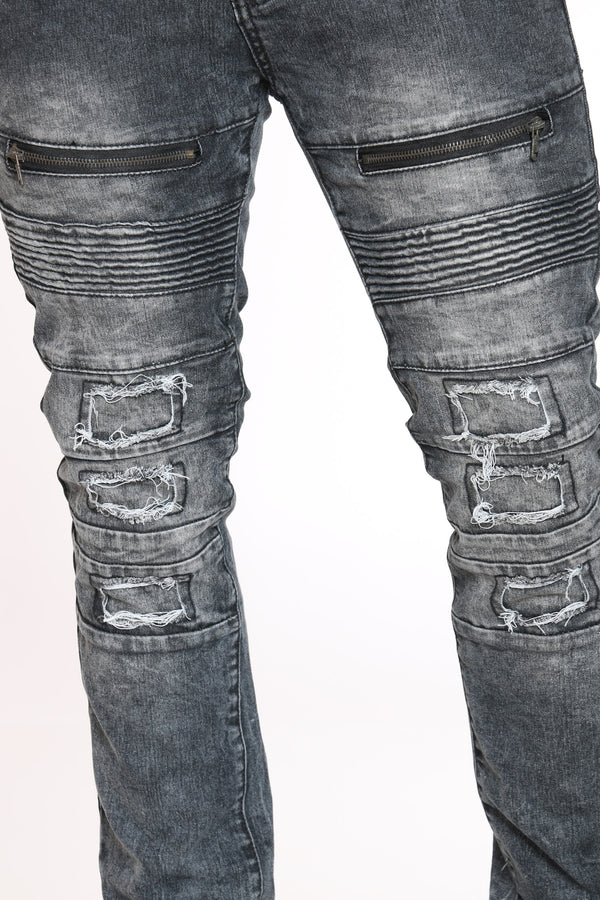 grey moto jeans