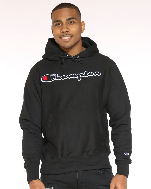 men's champion reverse weave script pullover hoodie