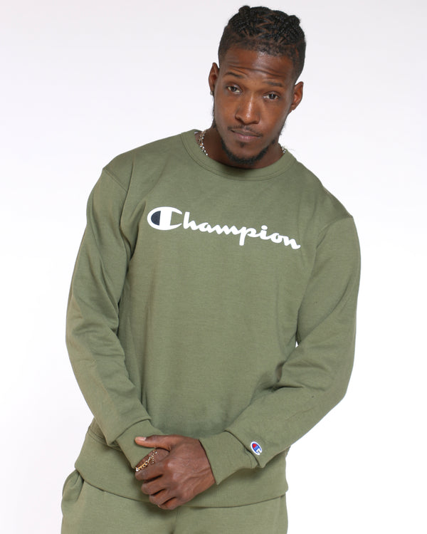 champion tape script crew sweatshirt