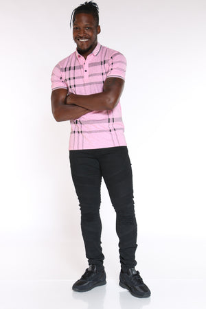 pink plaid polo shirt