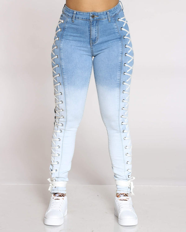 side lace up jeans