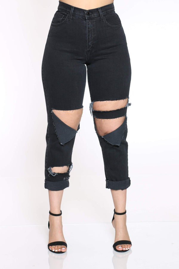 black ripped cuffed jeans