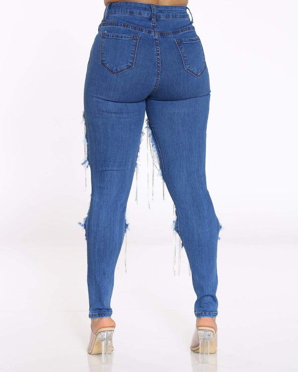 jeans with straps hanging