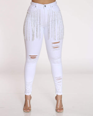 white fringe jeans