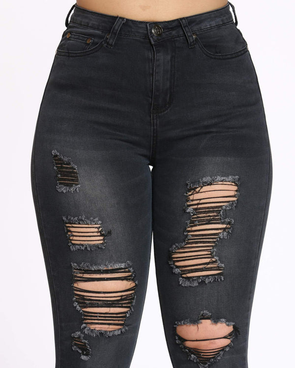 black ripped cuffed jeans