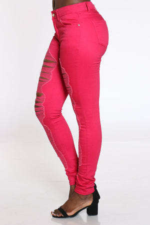 hot pink ripped skinny jeans