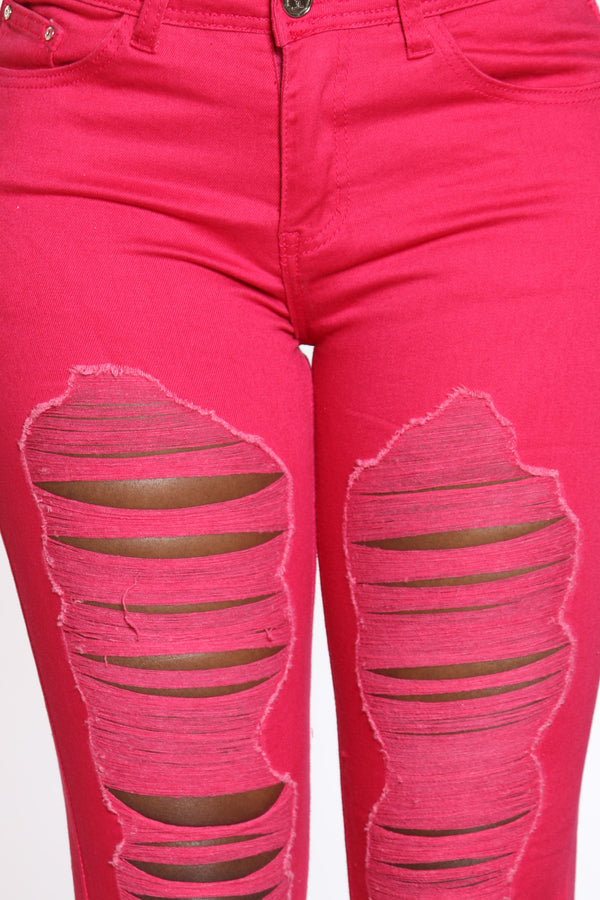 hot pink ripped jeans