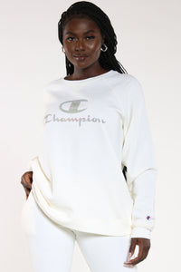 CHAMPION-Women's Fleece Crew Shirt - Chalk White-VIM.COM