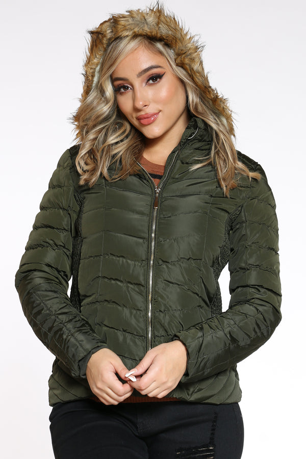 short women's jacket with a hood