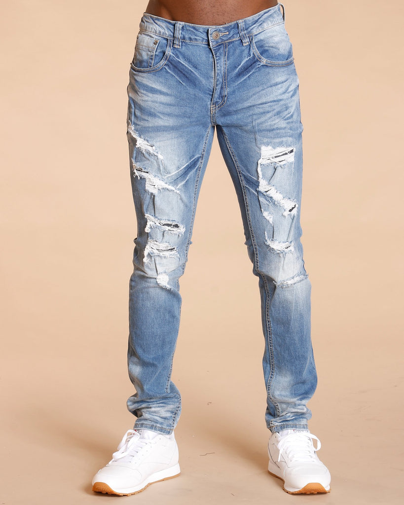 super skinny light blue ripped jeans mens