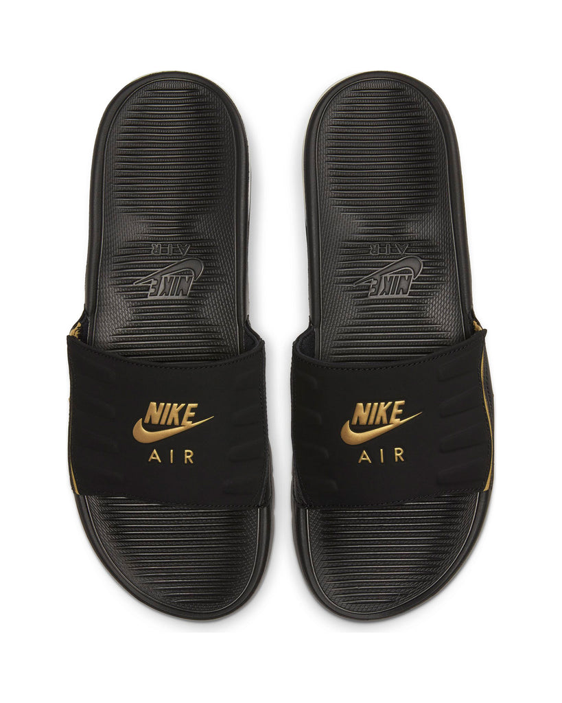 mens black and gold nike slides