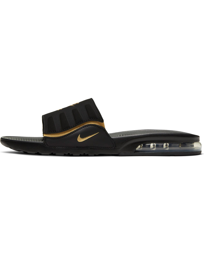 nike black and gold slides