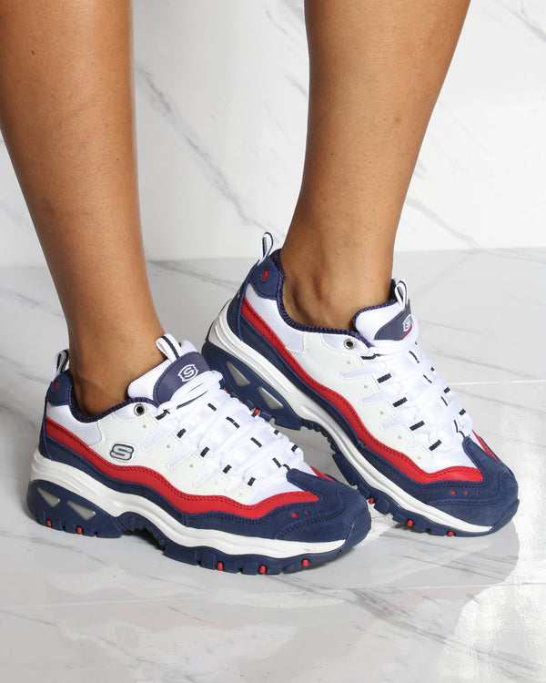 red white and blue skechers