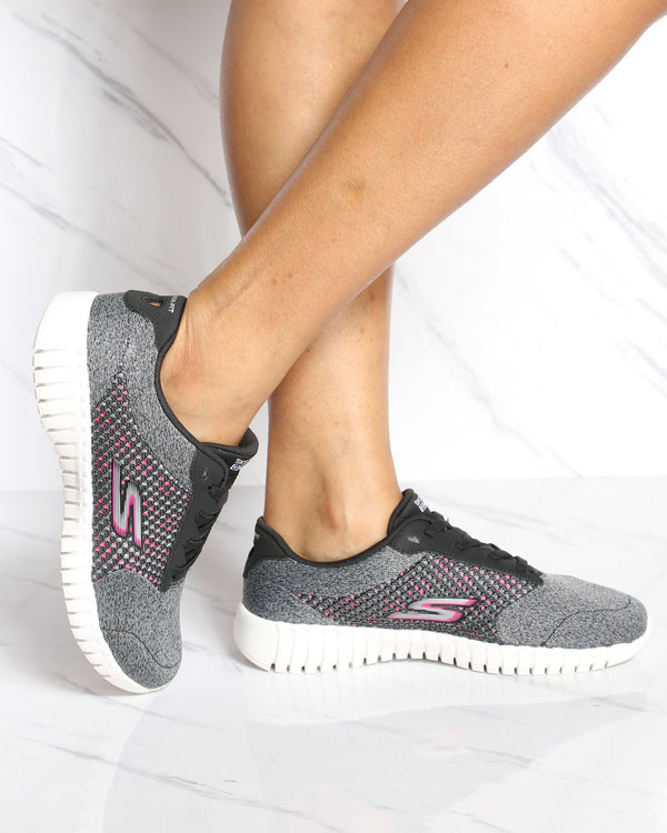 skechers go walk black and pink