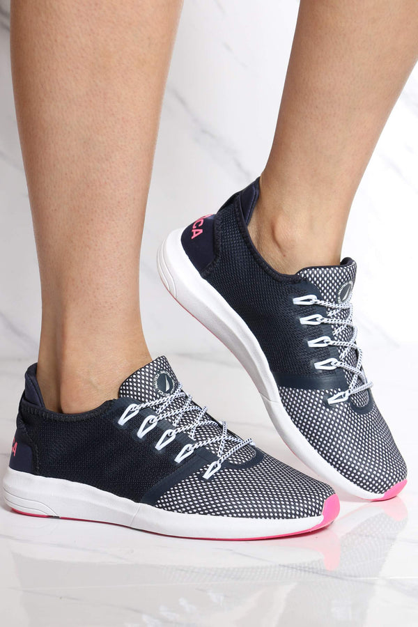 navy and pink sneakers