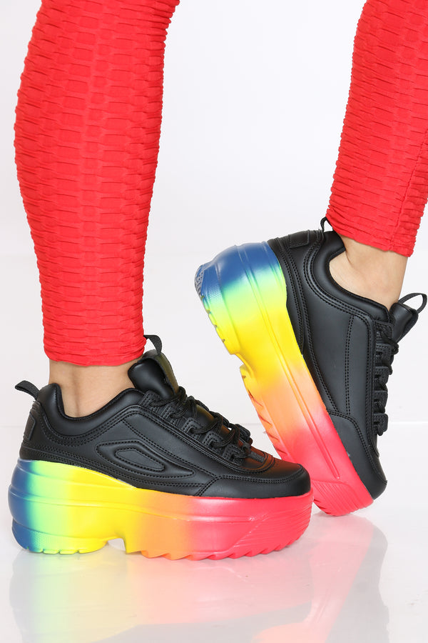 rainbow bottom shoes