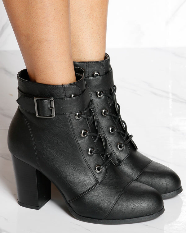 lace up chunky heel booties