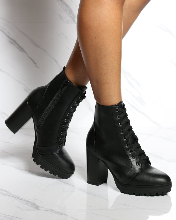 black thick heel booties