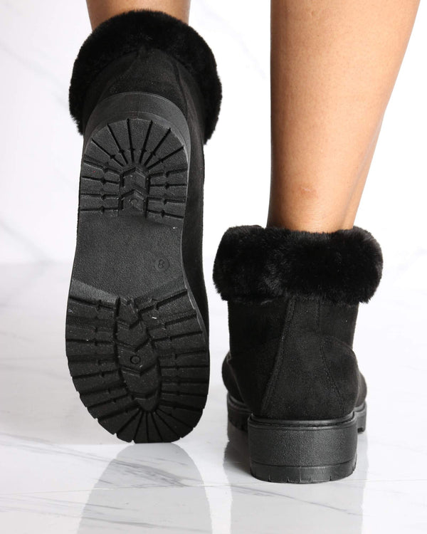 black booties with fur trim