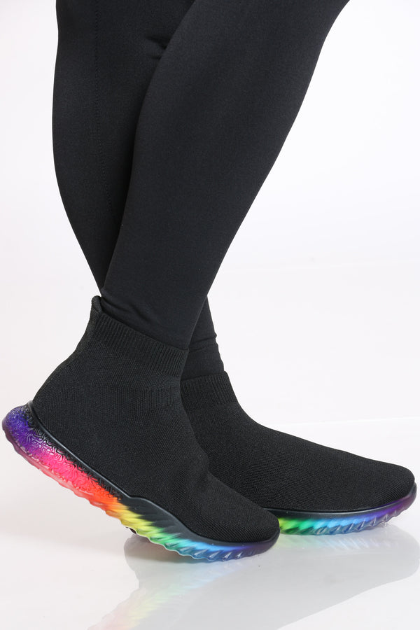 black shoes with rainbow bottoms