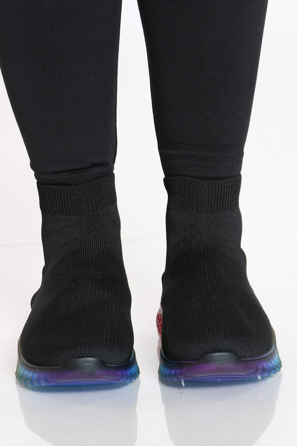 black shoes with rainbow bottoms